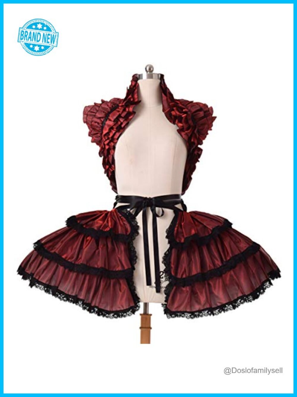Victorian Bustle Skirt Ruffled Shrug Set 2-Piece Satin Costume Cosplay